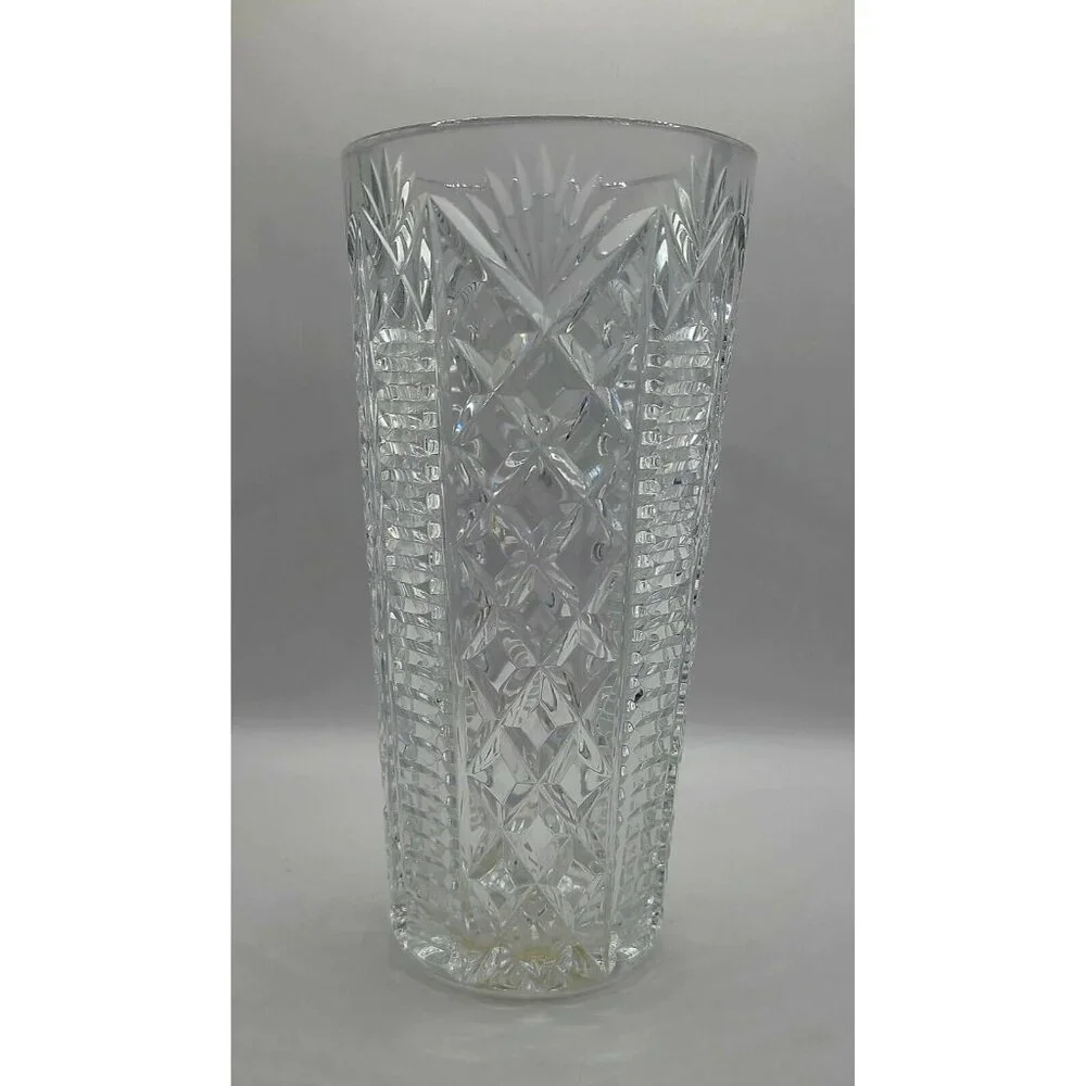 WATERFORD Crystal Clear Cut Clare Pineapple & Diamond SKYSHELL Vase 8" Tall - Picture 2 of 7
